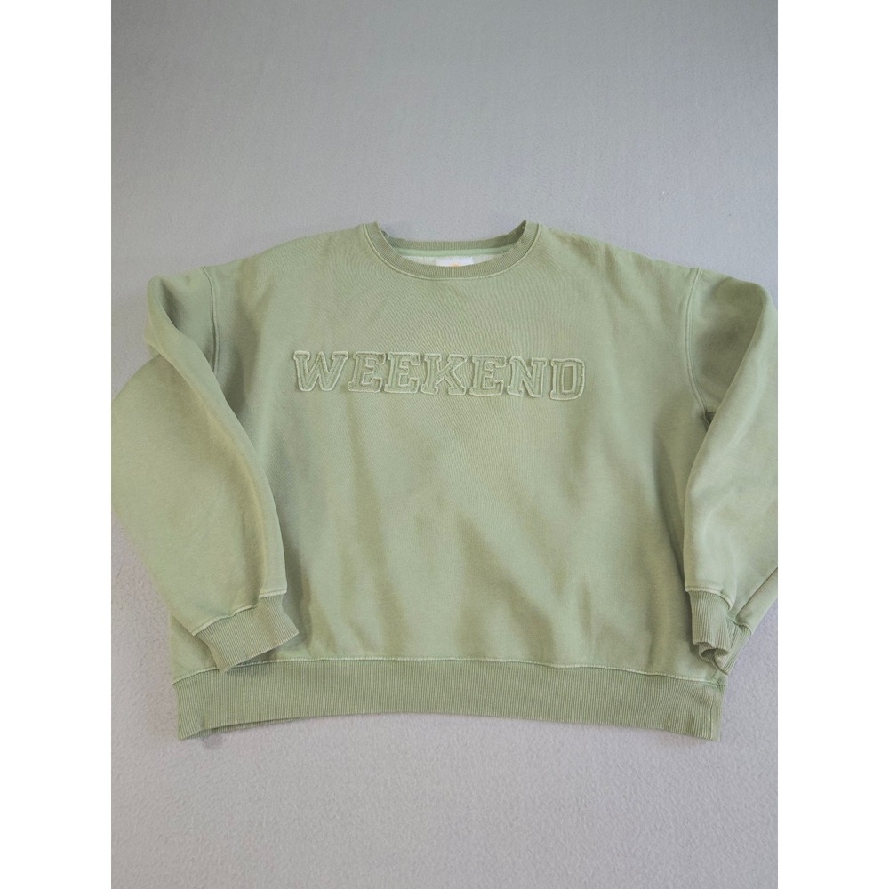 Lazy Sunday Weekend Sweatshirt Womens Medium Green Embroidered Crewneck Pullover